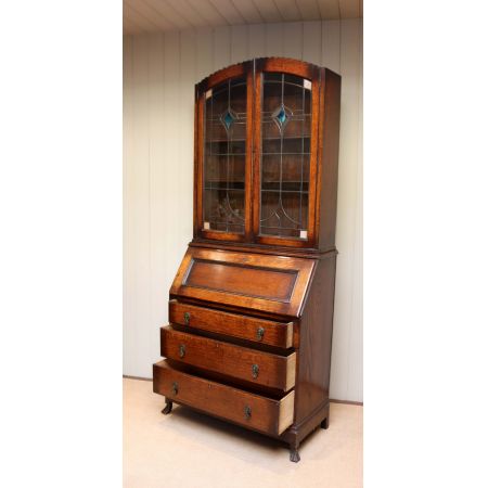 Antikes Art Deco Eichen Bureau Bookcase Sekretär Bücherschrank englisch ca 1930