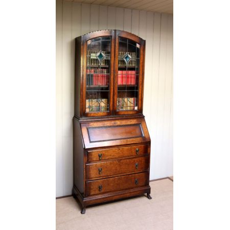 Antikes Art Deco Eichen Bureau Bookcase Sekretär Bücherschrank englisch ca 1930
