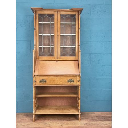 Antiker englischer Arts & Crafts Aufsatzsekretär Eiche Bureau Bookcase ca 1900