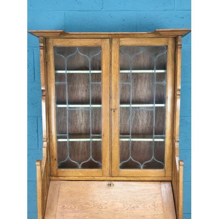 Antiker englischer Arts & Crafts Aufsatzsekretär Eiche Bureau Bookcase ca 1900