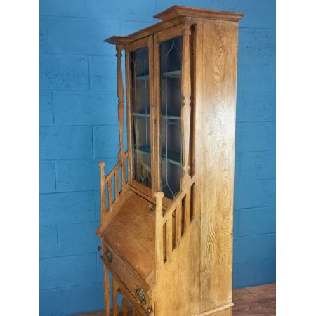 Antiker englischer Arts & Crafts Aufsatzsekretär Eiche Bureau Bookcase ca 1900