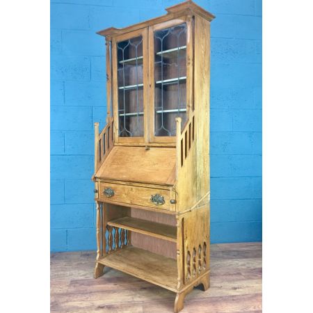 Antiker englischer Arts & Crafts Aufsatzsekretär Eiche Bureau Bookcase ca 1900