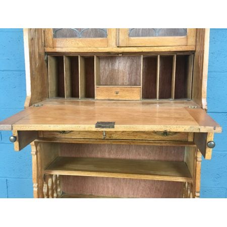 Antiker englischer Arts & Crafts Aufsatzsekretär Eiche Bureau Bookcase ca 1900