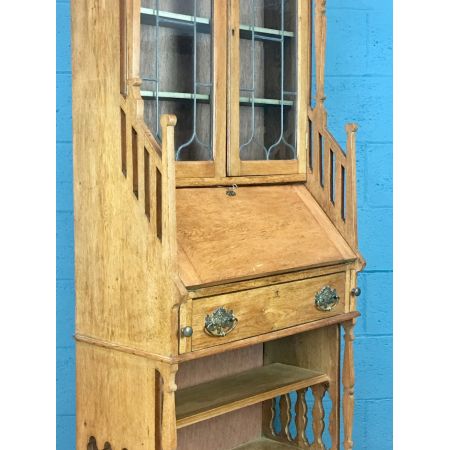 Antiker englischer Arts & Crafts Aufsatzsekretär Eiche Bureau Bookcase ca 1900