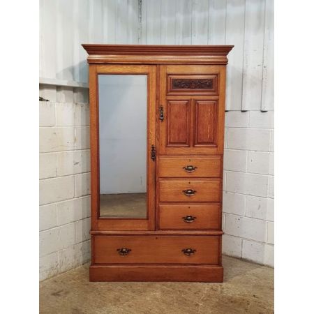 Antiker Art Nouveau Eichen Kleiderschrank englisch ca 1890