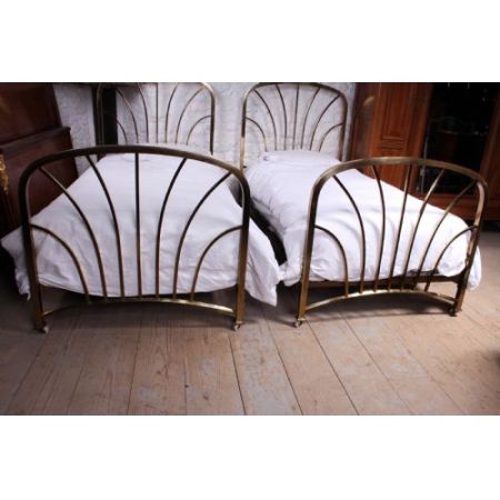 Antike britsische Art Deco Betten Messing Einzelbetten ca 1920