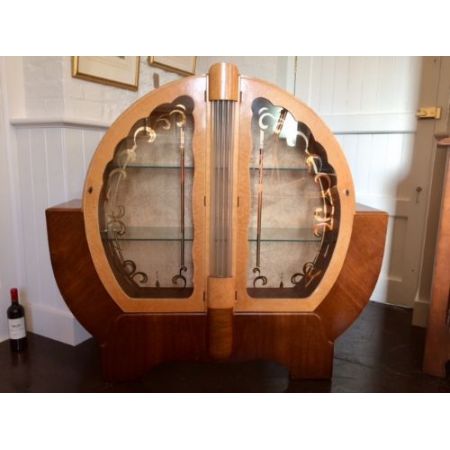 Antike Art Deco Nussbaum Ahorn Vitrine britisch ca 1920