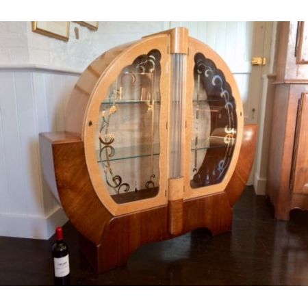 Antike Art Deco Nussbaum Ahorn Vitrine britisch ca 1920