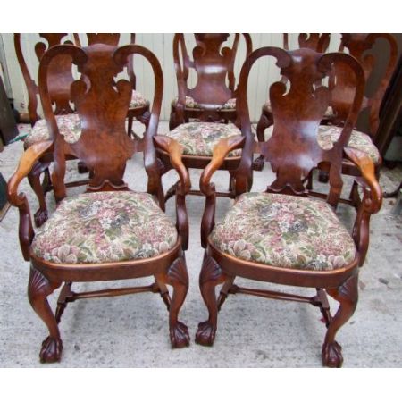 Antike englische Queen Anne Esszimmer Stühle Mahagoni 1930