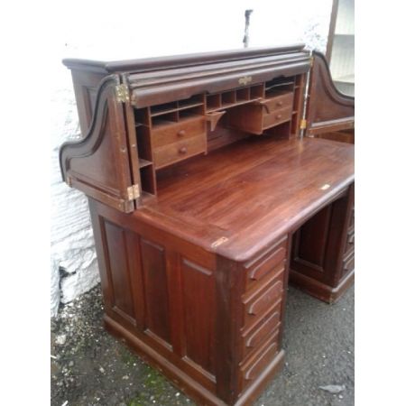 Viktorianischer antiker Mahagoni Schreibtisch Rolltop englisch ca 1850