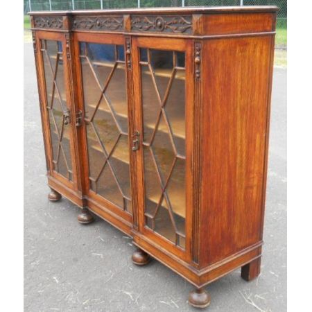 Antiker britischer Bücherschrank Eiche Vitrine ca 1920