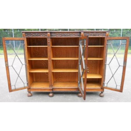 Antiker britischer Bücherschrank Eiche Vitrine ca 1920