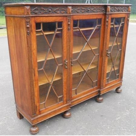 Antiker britischer Bücherschrank Eiche Vitrine ca 1920
