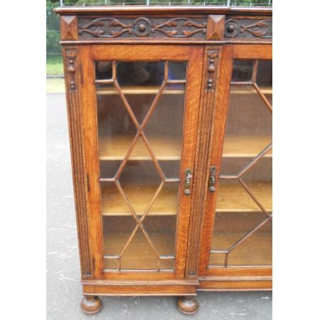 Antiker britischer Bücherschrank Eiche Vitrine ca 1920