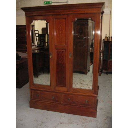 Edwardianischer antiker Mahagoni Kleiderschrank britisch ca 1890