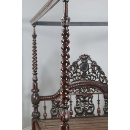 Antikes viktorianisches Massivholz Himmelbett anglo-indisch ca 1870