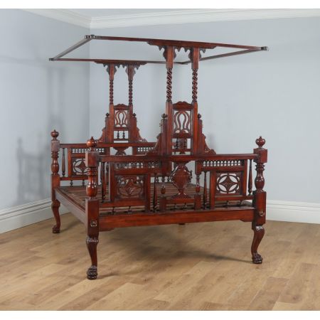 Viktorianisches antikes Mahagoni Himmelbett anglo-indisch ca 1880
