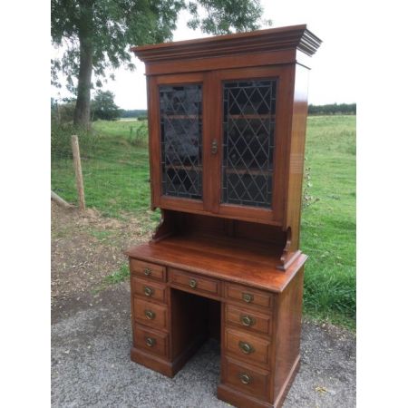 Antiker englischer Nussbaum Bücherschrank Schreibtisch ca 1880