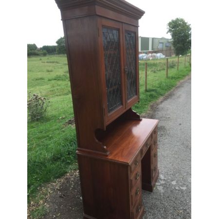 Antiker englischer Nussbaum Bücherschrank Schreibtisch ca 1880