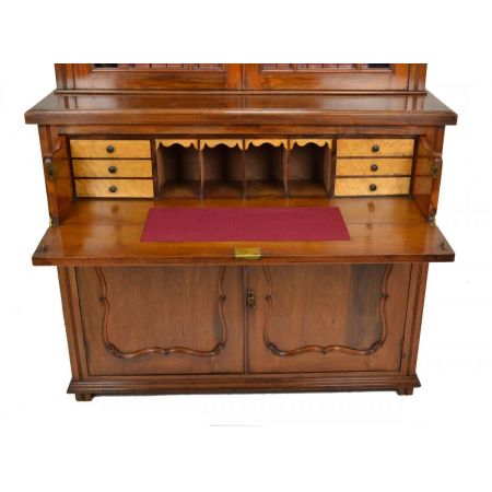 Viktorianischer antiker Aufsatzsekretär Nussbaum Bücherschrank britisch ca 1890