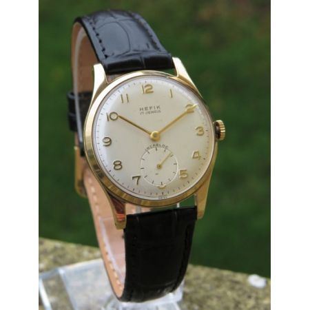 Antike britische Gold Armbanduhr Herren Uhr Leder Echtleder 1959