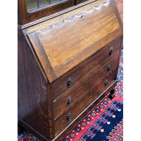 Antiker britischer Eichen Aufsatzsekretär Bureau Bookcase ca 1920