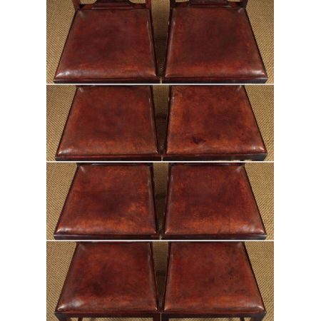 Antike britische Mahagoni Stühle Echtleder Küchenstühle 8 Stück ca 1930