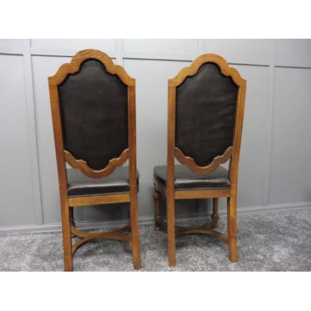 Edwardianische antike Eichen Esszimmerstühle Echtleder englisch ca 1910