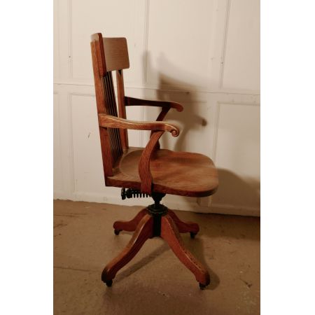 Edwardianischer antiker Eichen Bürostuhl Schreibtischstuhl britisch ca 1890