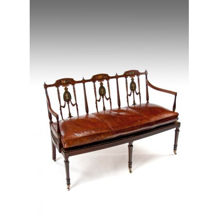 Edwardianische antike Mahagoni Sitzbank Echtleder Lederbank britisch ca 1890