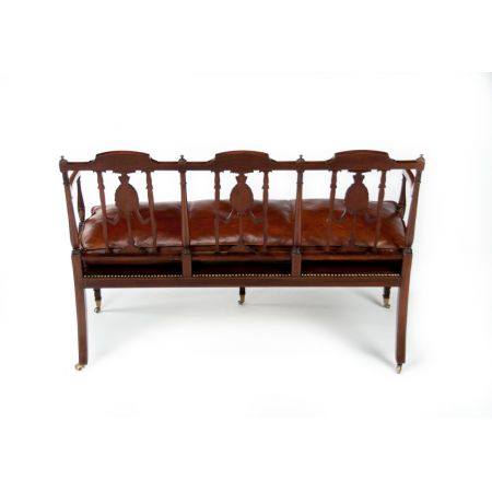 Edwardianische antike Mahagoni Sitzbank Echtleder Lederbank britisch ca 1890