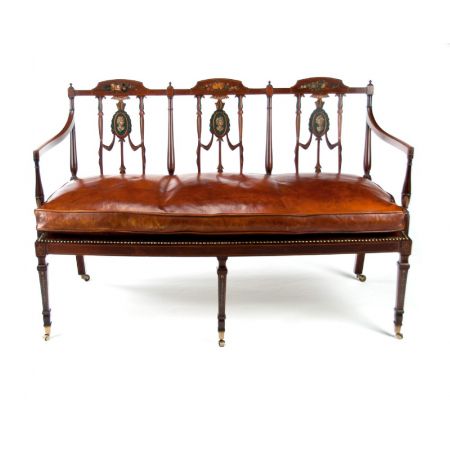 Edwardianische antike Mahagoni Sitzbank Echtleder Lederbank britisch ca 1890