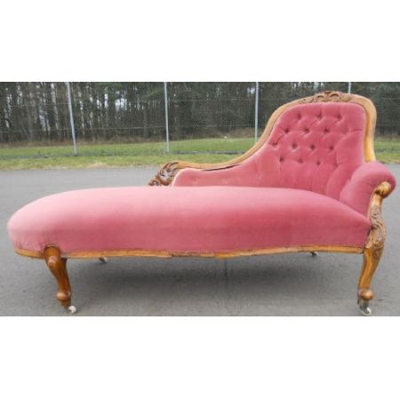 Viktorianische antike Nussbaum Chaiselongue Stoff Velours britisch ca 1860