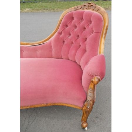 Viktorianische antike Nussbaum Chaiselongue Stoff Velours britisch ca 1860