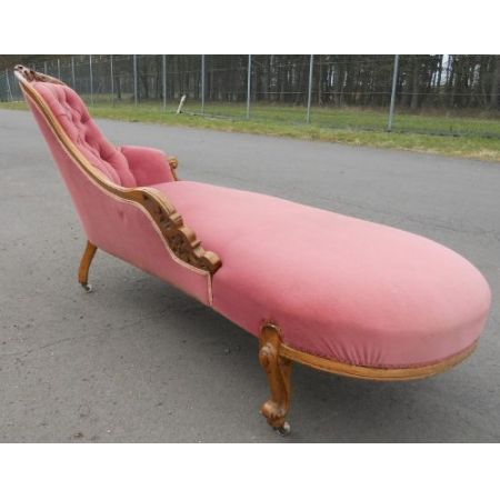 Viktorianische antike Nussbaum Chaiselongue Stoff Velours britisch ca 1860