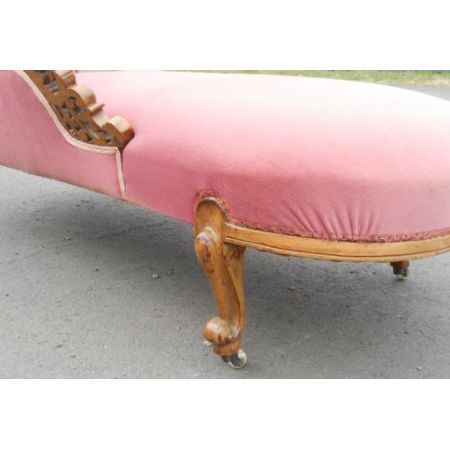 Viktorianische antike Nussbaum Chaiselongue Stoff Velours britisch ca 1860