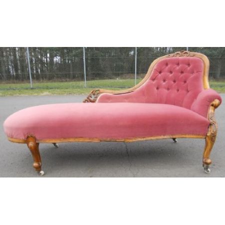 Viktorianische antike Nussbaum Chaiselongue Stoff Velours britisch ca 1860