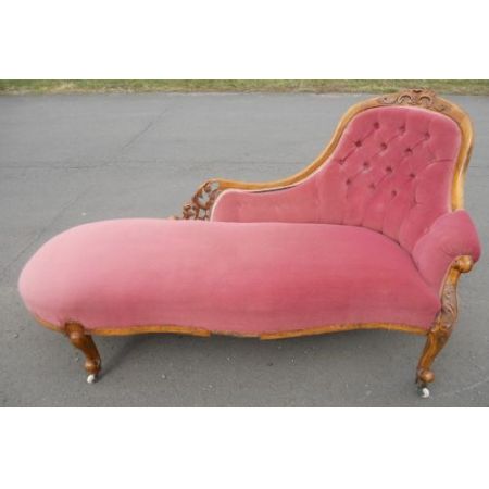 Viktorianische antike Nussbaum Chaiselongue Stoff Velours britisch ca 1860