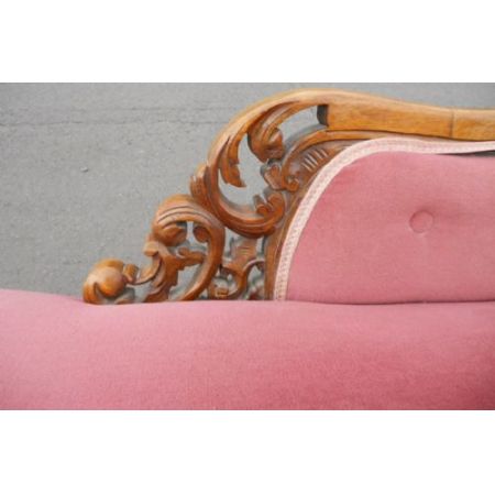 Viktorianische antike Nussbaum Chaiselongue Stoff Velours britisch ca 1860