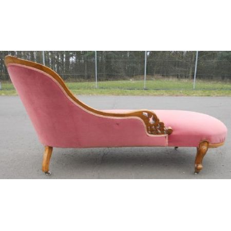 Viktorianische antike Nussbaum Chaiselongue Stoff Velours britisch ca 1860