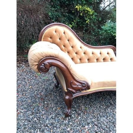 Viktorianische antike Mahagoni Chaiselongue Stoff ca 1860
