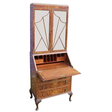 Antikes britisches Nussbaum Bureau Bookcase Art Deco Bücherschrank ca 1920