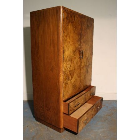 Antiker britischer Art Deco Kleiderschrank Nussbaum ca 1930