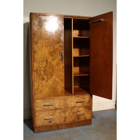 Antiker britischer Art Deco Kleiderschrank Nussbaum ca 1930
