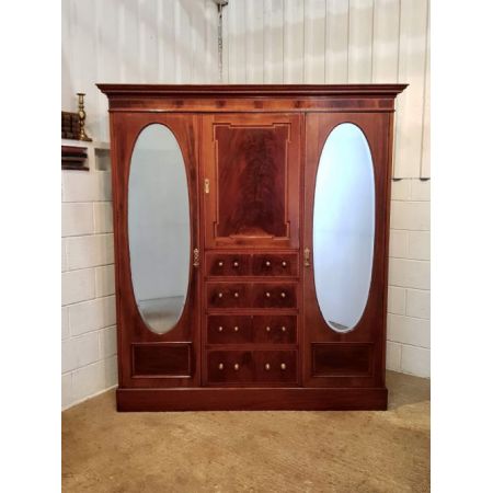 Edwardianischer antiker Mahagoni Kleiderschrank britisch ca 1900