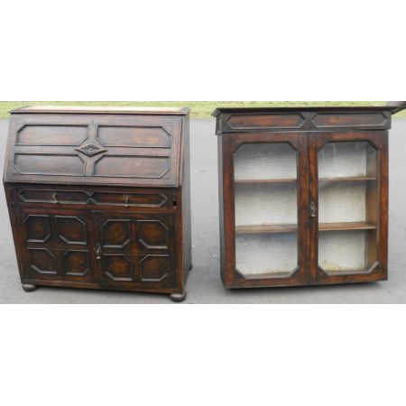 Antiker edwardianischer Eichen Bureau Bookcase britisch ca 1920