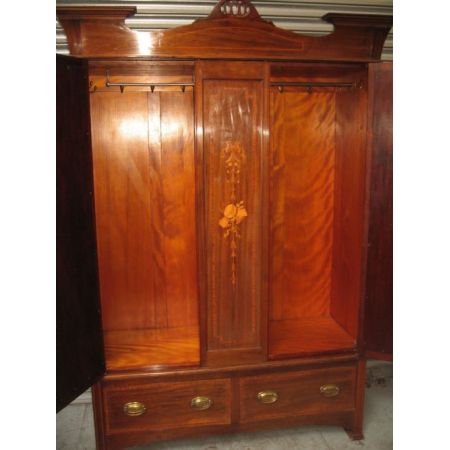 Edwardianischer antiker Mahagoni Kleiderschrank britisch ca 1920