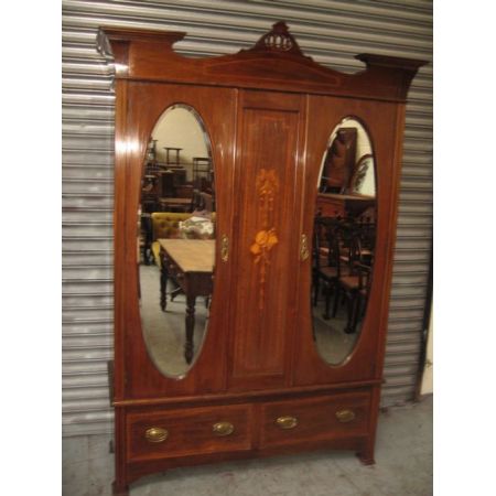 Edwardianischer antiker Mahagoni Kleiderschrank britisch ca 1920