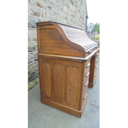 Antiker britischer Eichen Schreibtisch Rolltop ca 1900