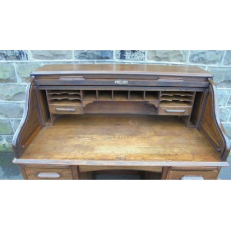 Antiker britischer Eichen Schreibtisch Rolltop ca 1900